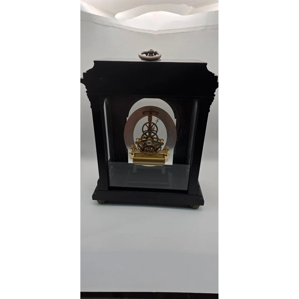 Bombay Company Skeleton Mantle Clock Dark Wood Glass Case Roman Numerals 2004